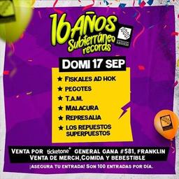 Aniversario 16 años Subterraneo Records Domingo 17 de Sept.